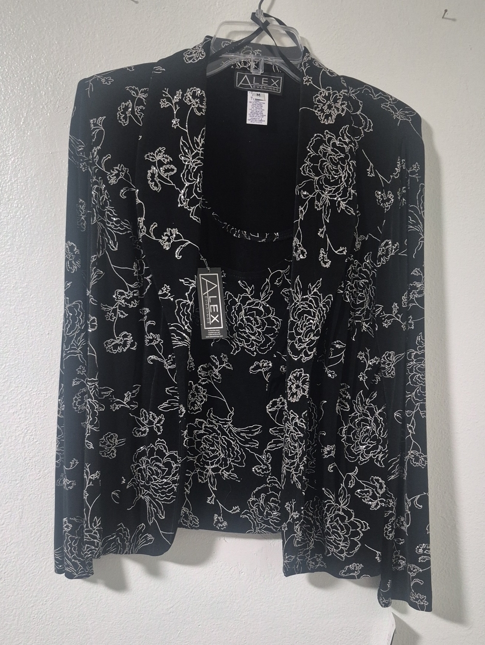 Alex Evenings Black Floral Print Jacket & Shell Set M